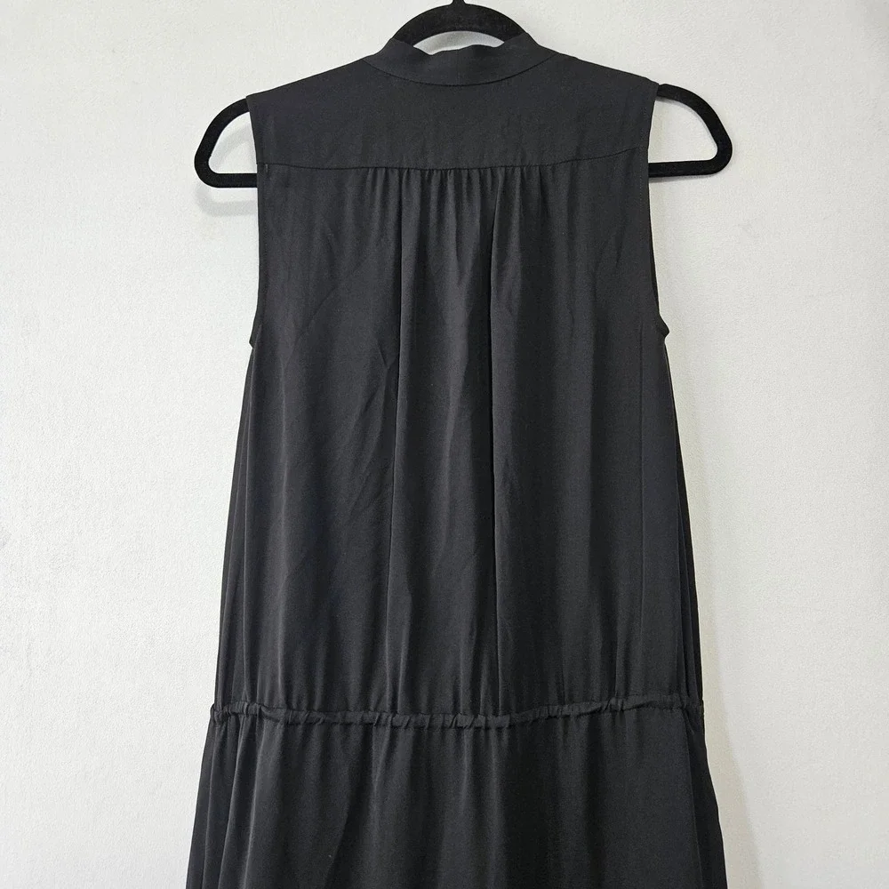 Vince Maxi Dress S Black 100% Silk Sleeveless V-Neck Drawstring Waist Minimalist